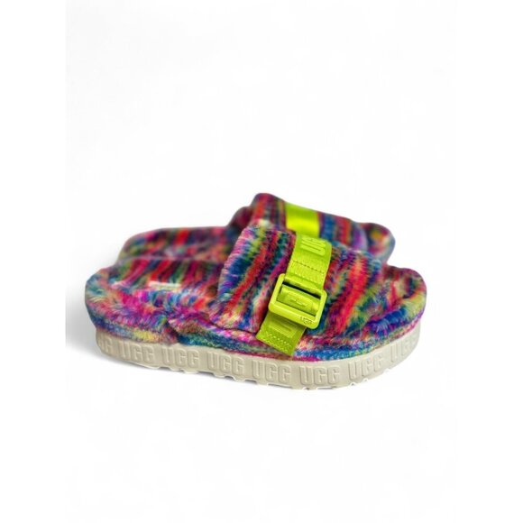 UGG Women's Fluffita Pixelate Slippers Size: 8 Tie-Dye Neon Platform Slide Fuzzy - Picture 4 of 6